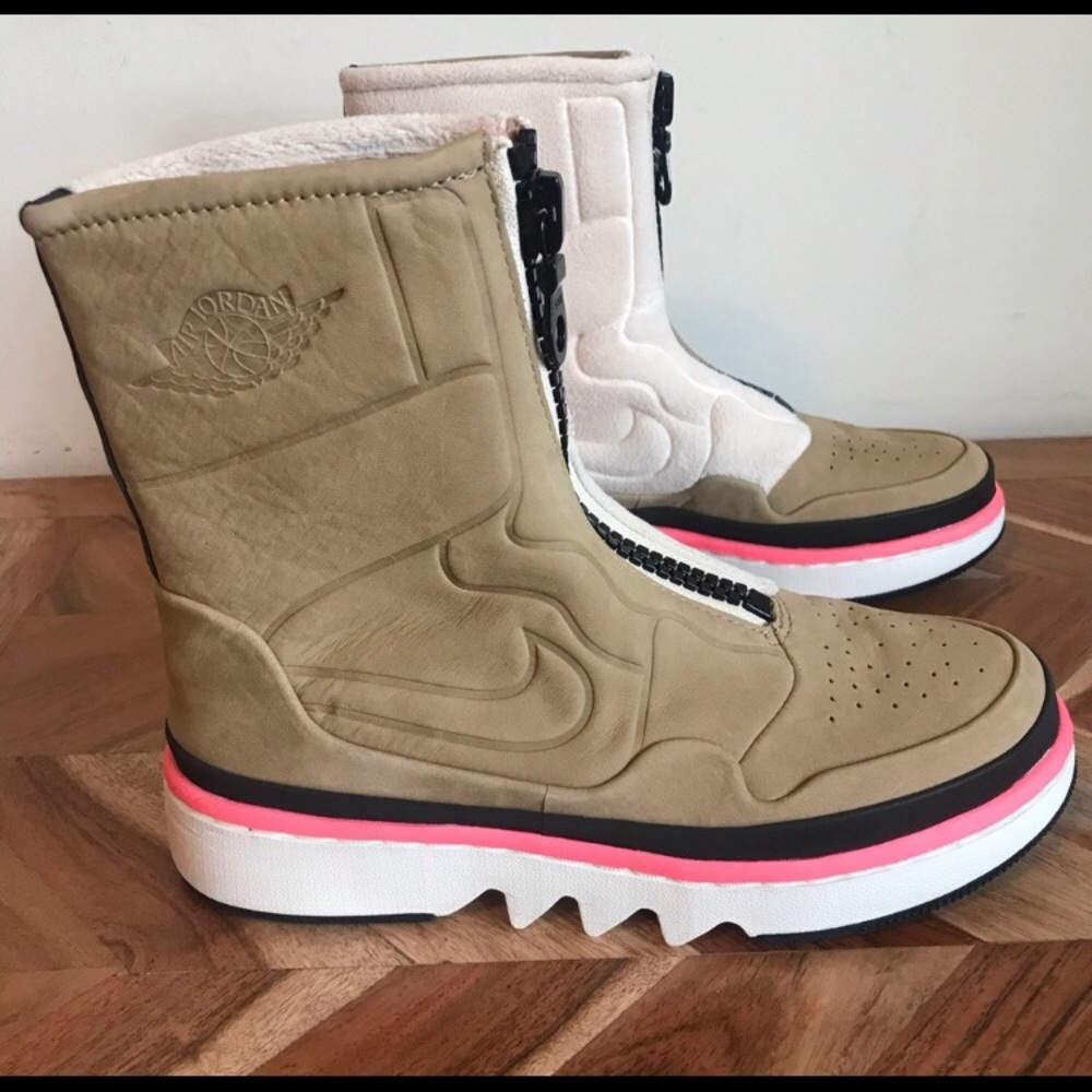 Womens Nike Air Jordan 1 Jester XX brown sherpa boots Utility Pack Beige Brown
